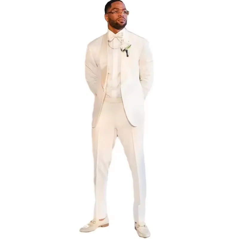 

2-piece white ball wedding banquet business groom men's tailcoat single button suit shawl lapel party suit