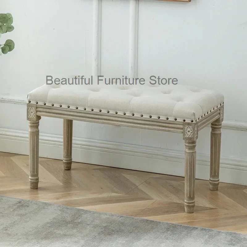 Retro Carved Solid Wood Stools American Bench European Living Room Furniture Sofa Ottomans Creative Entrance Shoe Changing Stool