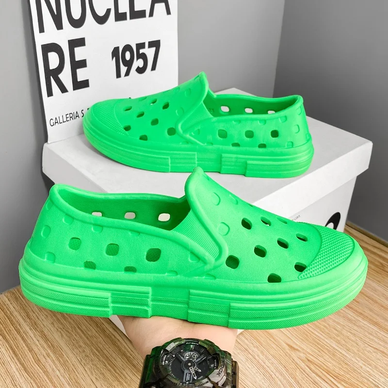 Men summer flat sandals EVA couple hole slippers fashionable indoor home light soft slippers thick bottom beach slippers 46