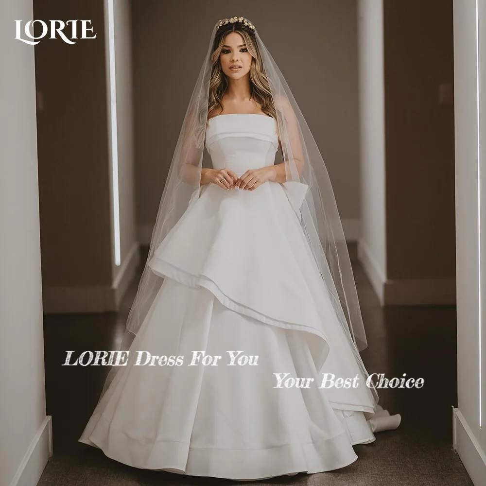 LORIE Elegant Satin Wedding Dresses Strapless A-Line Bow Ball Beach Bridal Gown Multi-Storeyed Ruffle Customized Bride Dress