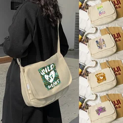 Canvas Messenger Bag Women Handbag Shoulder Bag Large Capacity Wild Pattern Print Tote Shopper Bags Casual Female Cross Body Bag