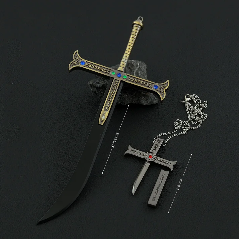 One Piece HAWKEYE Cross Necklace Mini Keychain Keyring Knife Toy Sword Cosplay Metal Knive Model Anime Peripheral Kids Toy Gifts