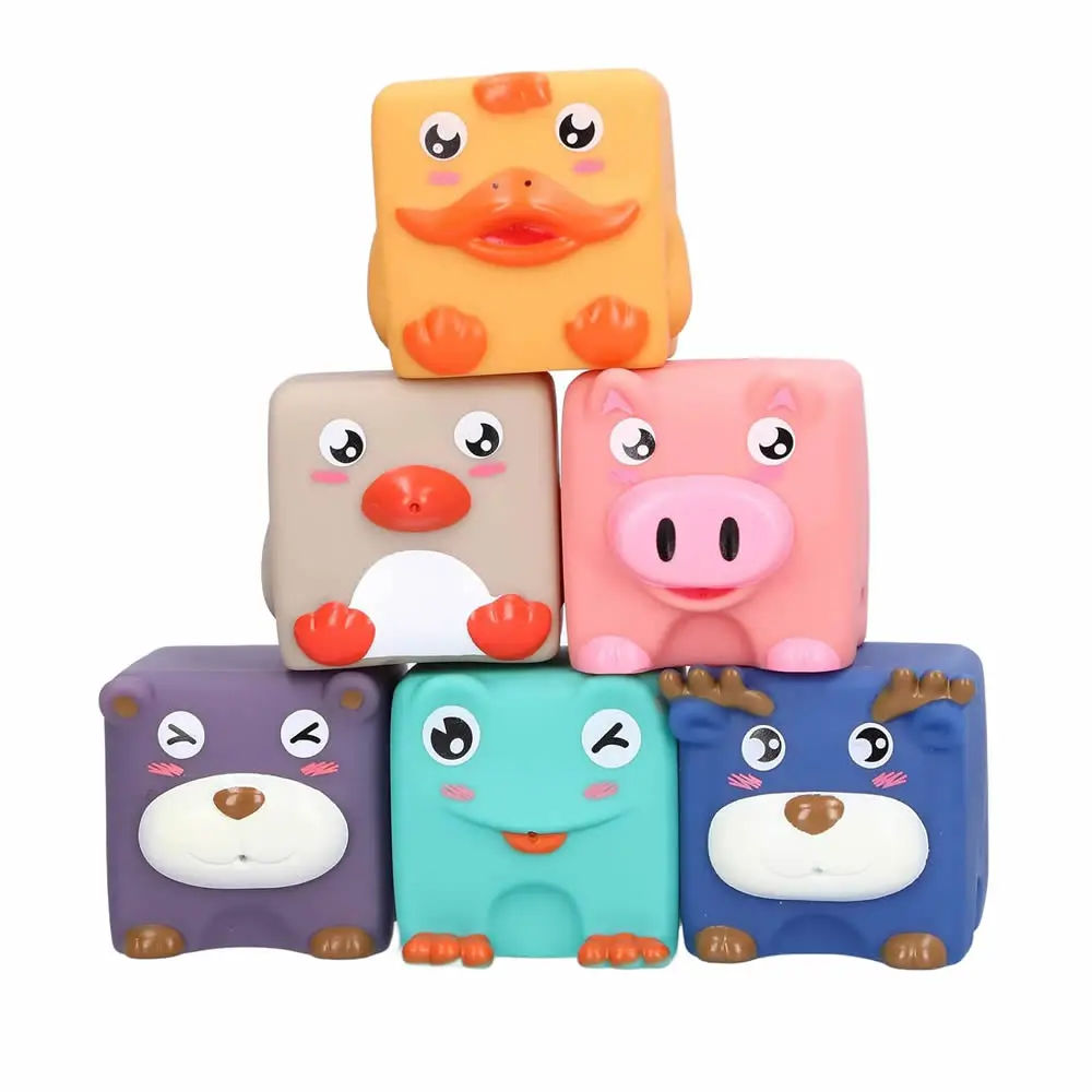 6 Colors Random Gifts Blocks Toy Silicone Toys Rubber Months Cube 3D Sensory Kids Bath Touch 6 Pcs Grasp Stacking