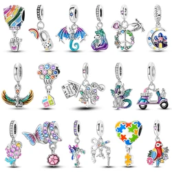 Silver Plated Colorful Charms Beads Fit Original Bangle Unicorn Fiery Dragon Pendant Dangle Bracelet DIY Women Jewelry Gift