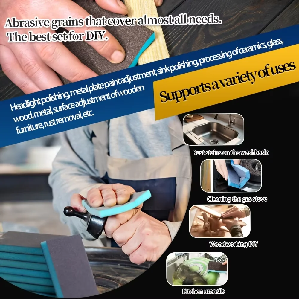 8Pcs Double-Sided Sponge Sanding Pads, Portable for Car Polishing & Furniture, Grits: 120-180/240-320/500-600/800-1000/1200-1500 view 6