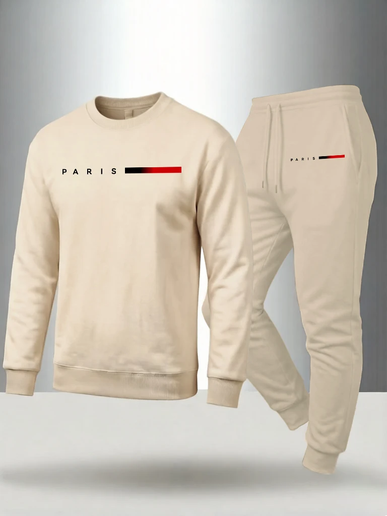 Paris Kreativer Buchstaben-Print Lässiger Alltags-Sweatshirt Herbst Fleece-Pullover Sportpant 2-teiliges Set Unisex Bequeme Streetwear