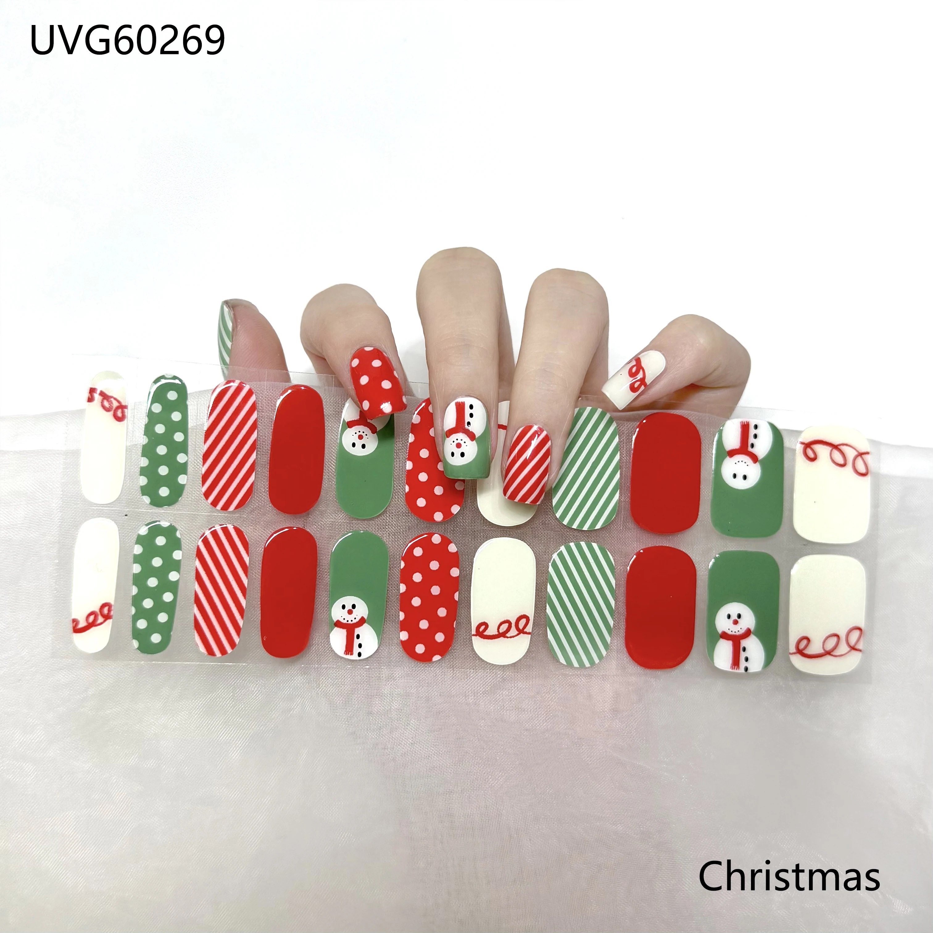 22Tips Christmas Semi-Cured Nail Wraps Simple Color Adhesive Waterproof Long Lasting Gel Nail Stickers for Manicure UV Lamp Need
