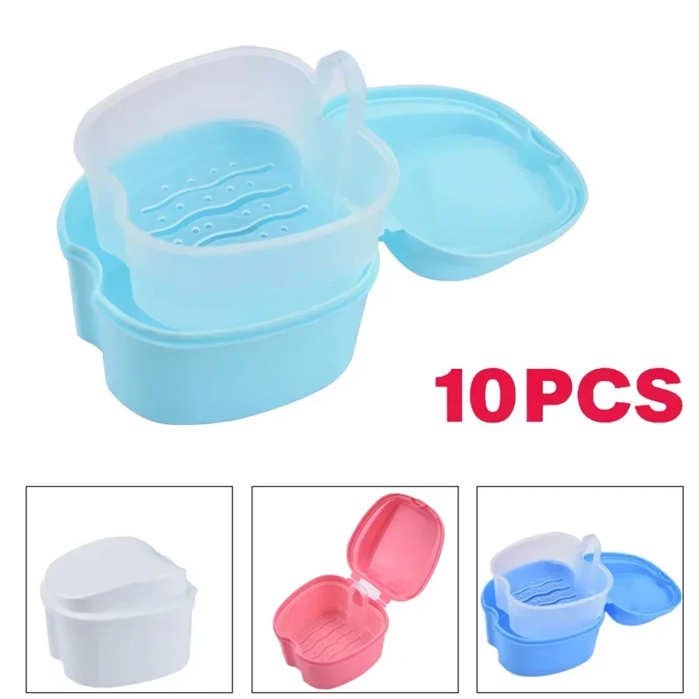 10Pcs Dental Denture Box Retainer Braces Storage Box Invisible Teeth Denture Cleaning Tooth Storage Portable Belt Case