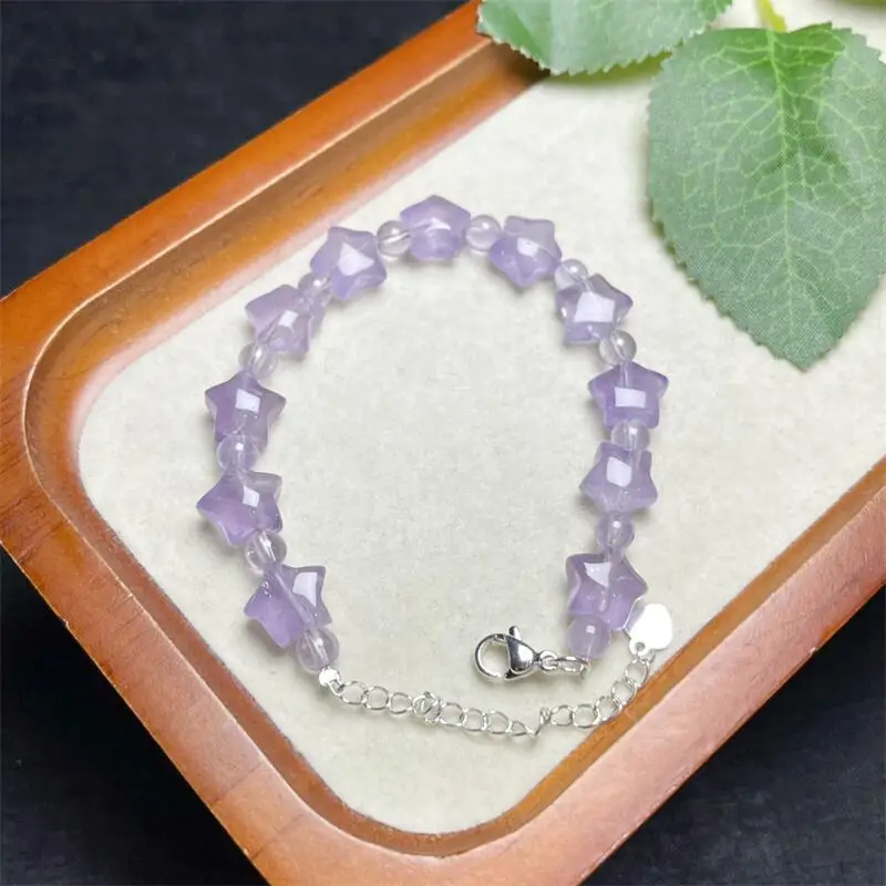 Natural Lavender Amethyst Star Bracelet Handmade Crystal Quartz Jewelry Stretch Bangle Children Birthday Gift 1pcs