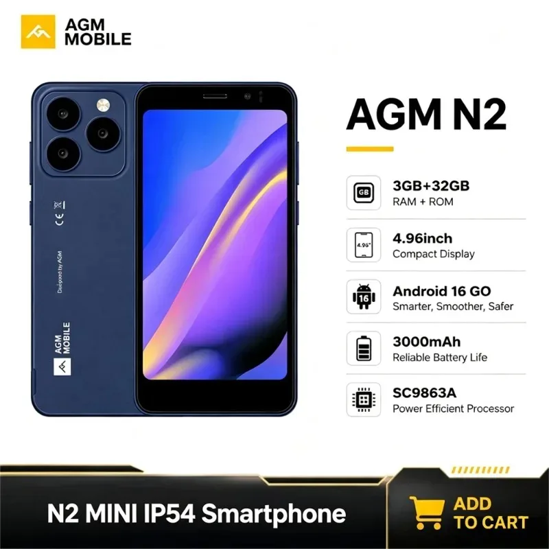 �y�Z�[�����zAGM N2 MINI�X�}�[�g�t�H�� 3GB+32GB IP54�R���p�N�g�T�C�Y 4.96�C���`�f�B�X�v���C Android 16 GO 3000mAh�o�b�e���[ �f���A��SIM �i���~�j�t�H��