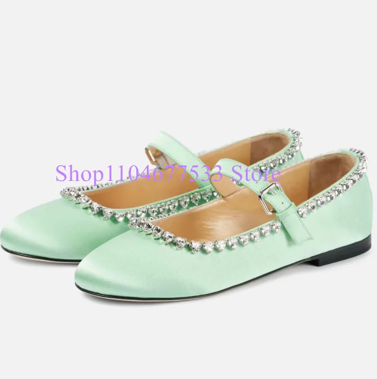 

Fashion Crystal Decor Lady Flat Shoes Round Toe Buckle Strap Woman Casual Shoes Large Size Slingle Shoes Dress Shoes