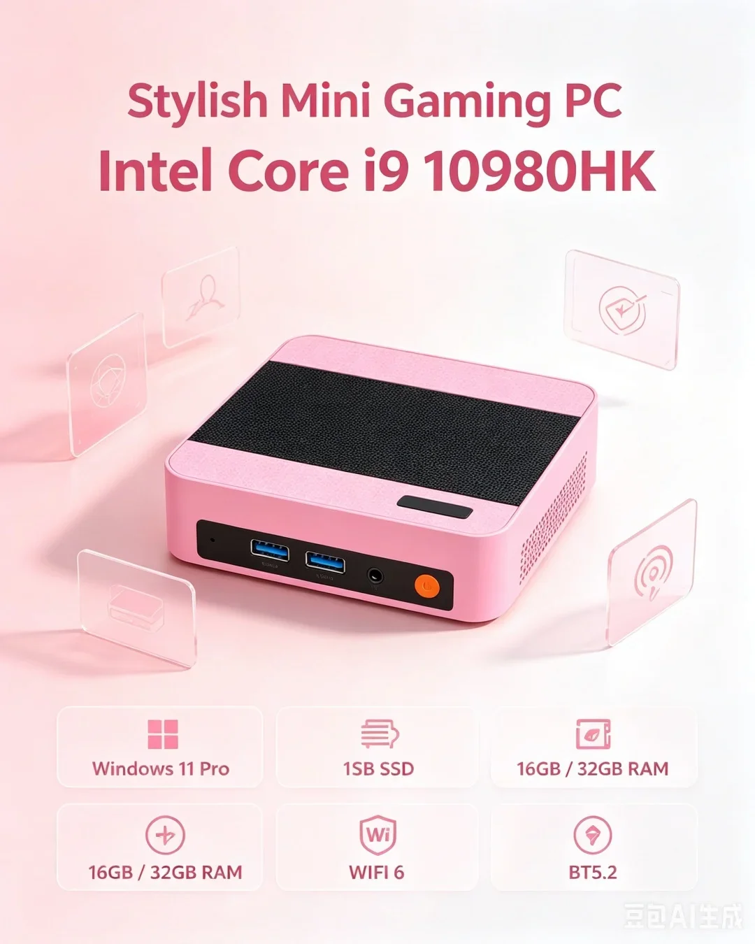 Portable Mini PC Intel Core i9-10980HK Win11 Pro 16GB RAM 2TB SSD WiFi6 BT5.2 4K UHD Workstation for Home Office Light Gaming