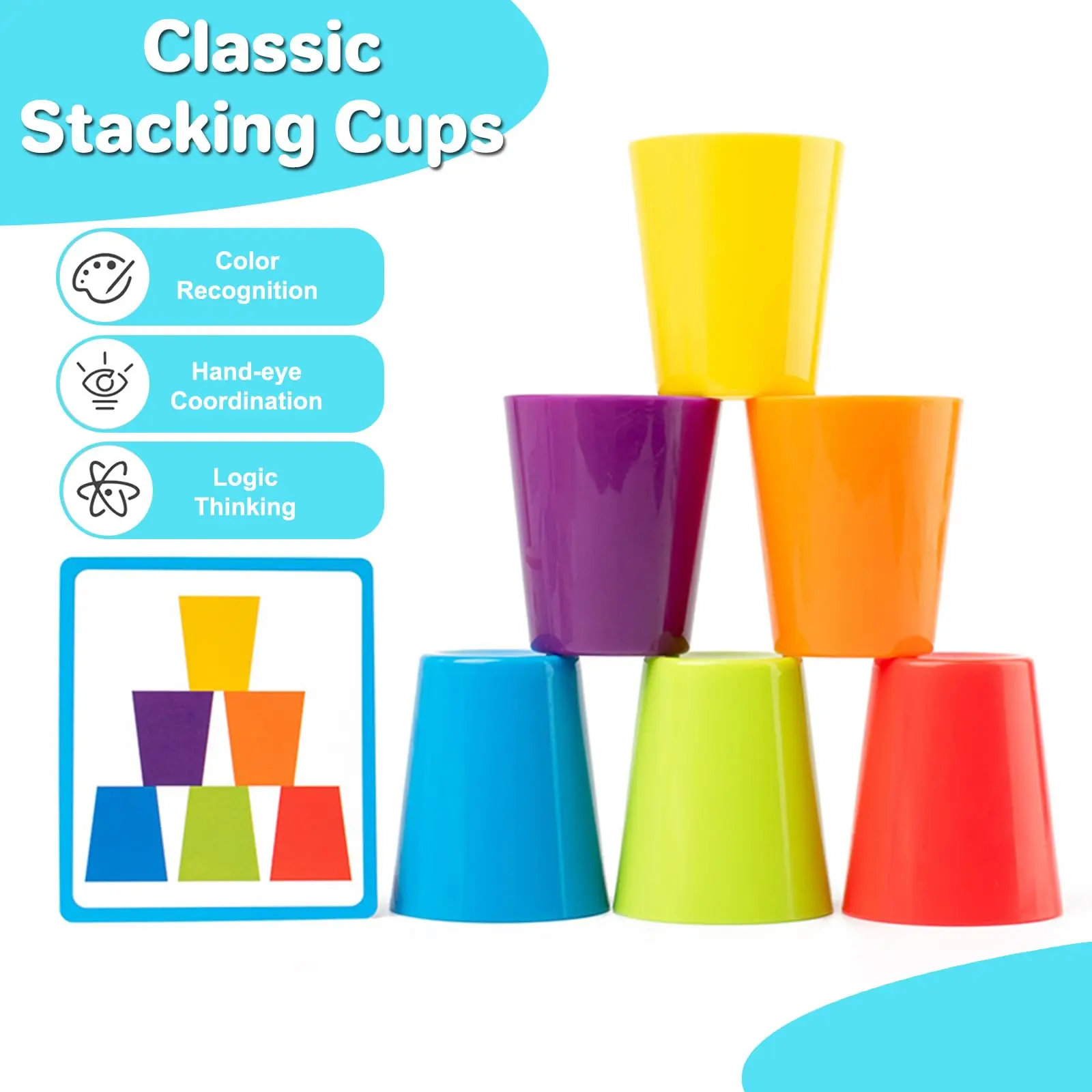 6Pcs Stacking Cups Game Color Sorting Cups Toys Kids Montessori Educational Color Matching Toys Parent-child Interactive Puzzle