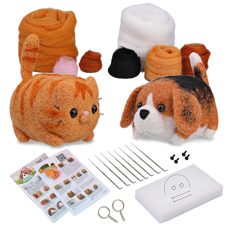 Cute Animal Wool Felt Material Package Dog  Needle Needled Felt Kit Non Finished DIY Handmade Wool Felt Process Kit