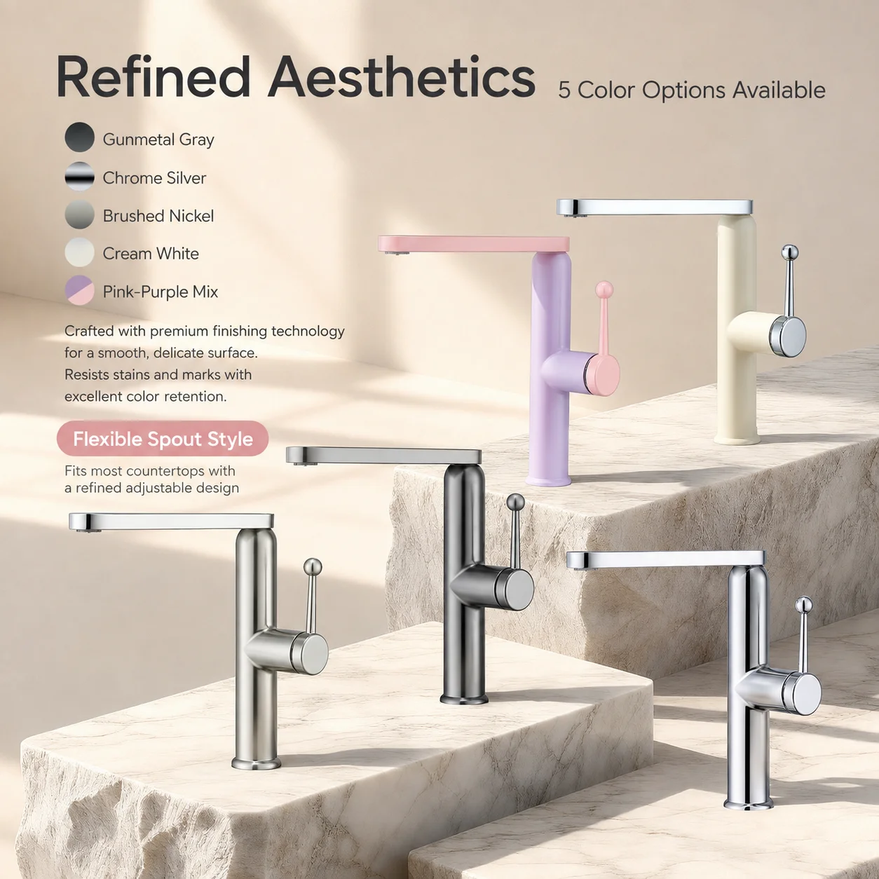 Dopamine Swivel Bathroom Basin Faucet Flip Top Dual Spray Hot Cold Water Sink Mixer Tap Crane