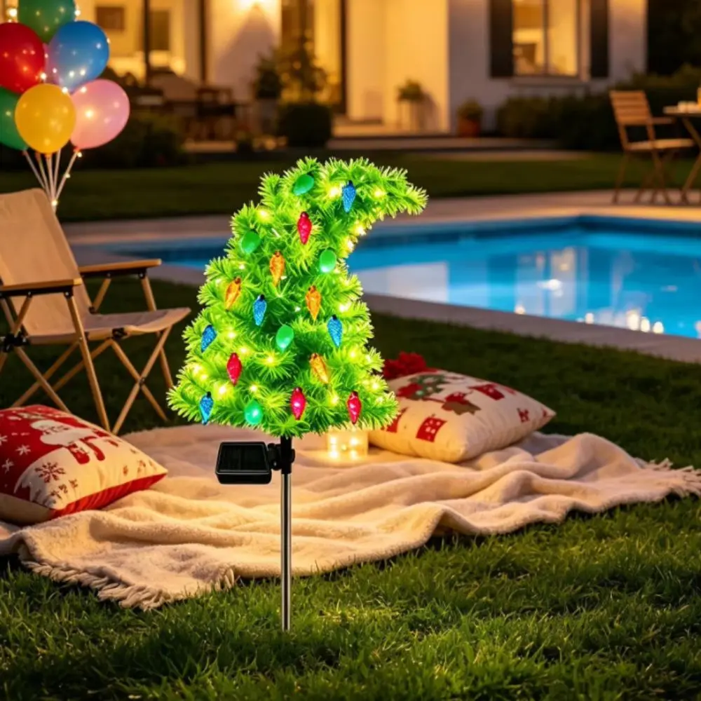 Weatherproof Solar Christmas Tree Waterproof With Ground Stakes Yard Decor Lights Solar Powered Funny Shape Crooked Tree Lights
