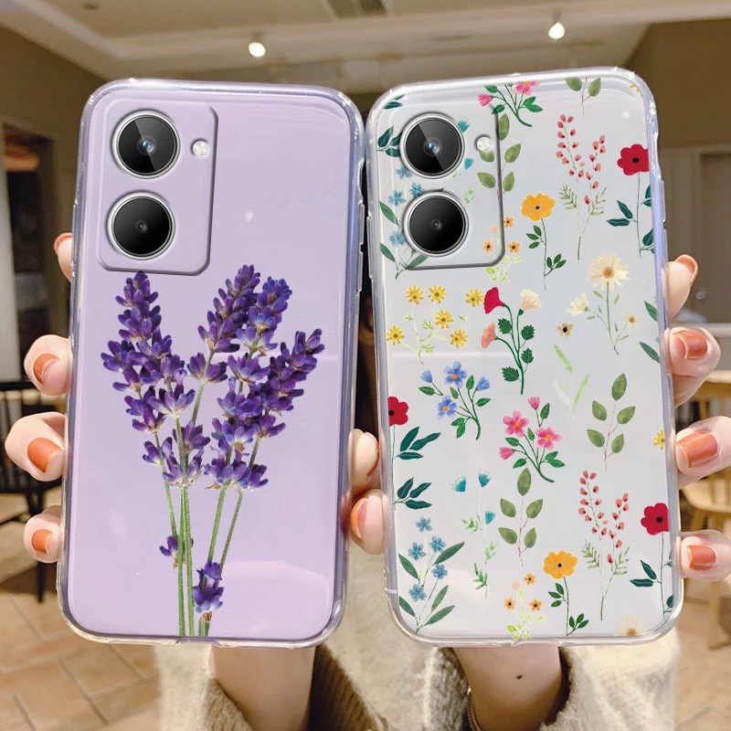 Pink Flower Cat Phone Case For Realme 10 4G Back Cover Fashion Transparent Soft Silicone Shell Coque For Realme10 2022 Fundas