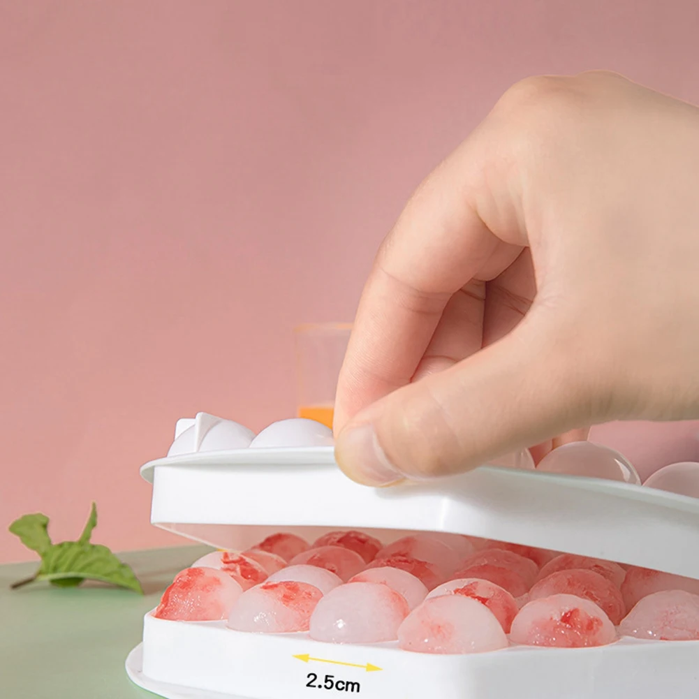 Bandeja quadrada redonda hexagonal de gelo, 2 pacotes com tampa, mini molde circular para fazer bola de gelo para freezer, 37 grades esfera gelo treliça