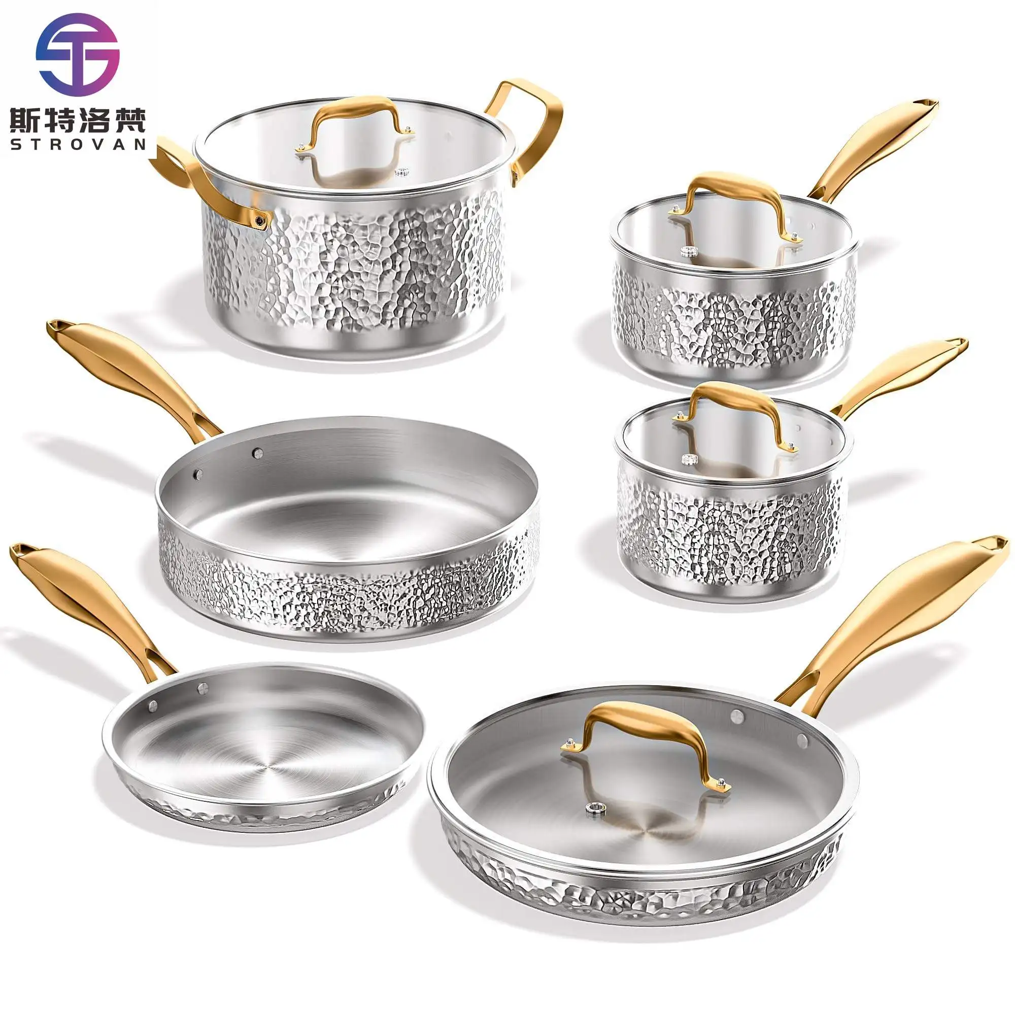 

Stainless Steel Pots and Pans Set 10-Piece Non-Toxic Kitchen Cookware with Triple-Layer Clad Design