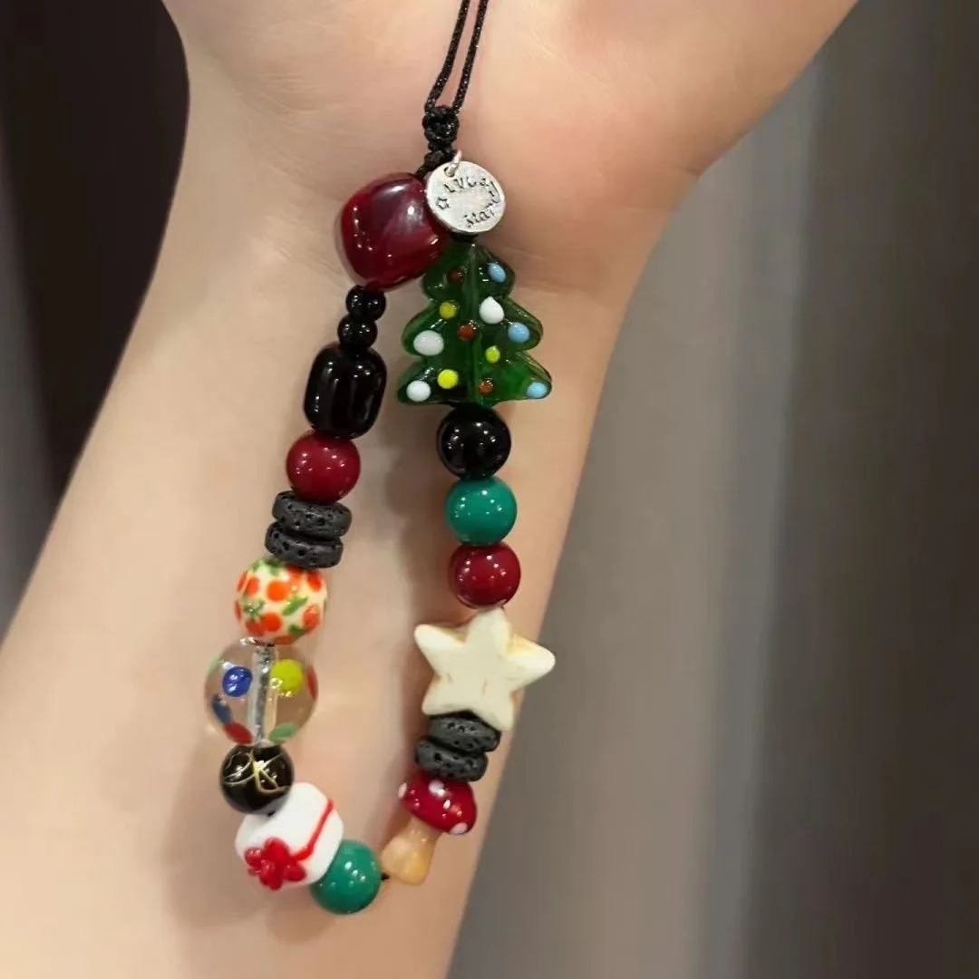 Christmas Tree Phone Chain Pendant Wrist Strap Anti-lost Lanyard Festival For iPhone Decorative Strap Bracelet Phone Accessories