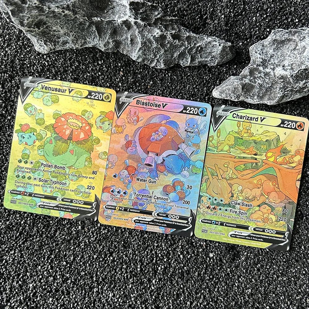 

Набор из 3 шт. DIY PTCG: Карточки Чаризард, Венузавр, Бластойз (английская версия), самодельные флеш-карты, классическая аниме-игра, подарки