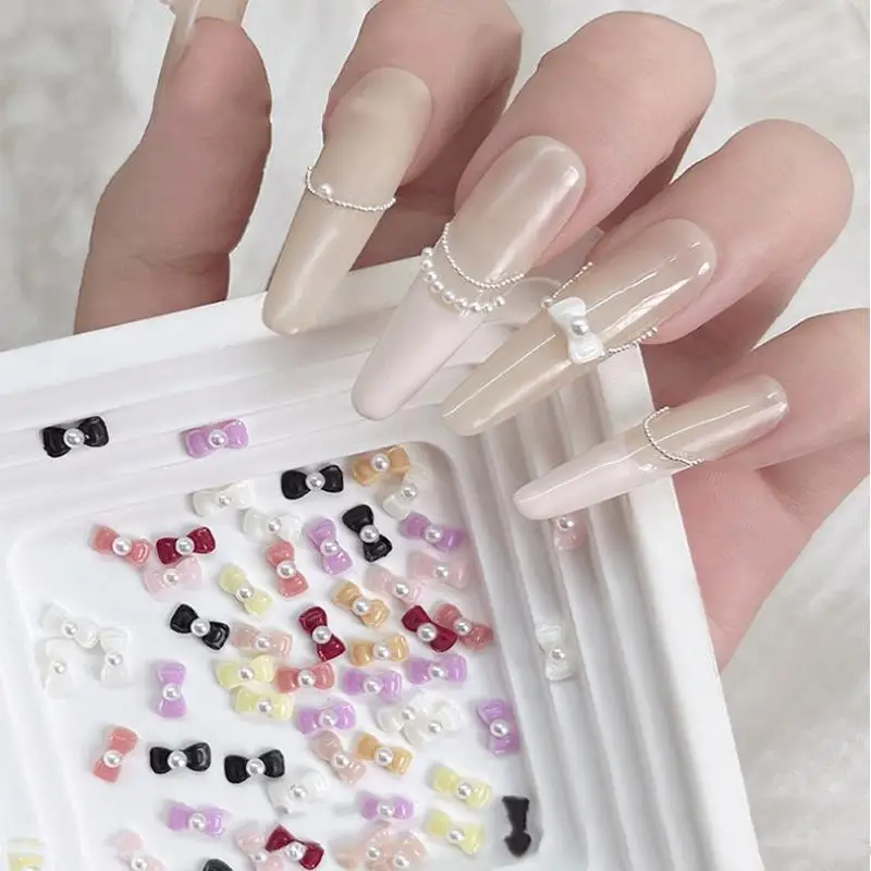 Nœuds de perles minimalistes de couleur unie, breloques pour ongles, Mini strass en résine incrustés, décorations pour Nail Art, pour manucure à faire soi-même, 20 pièces