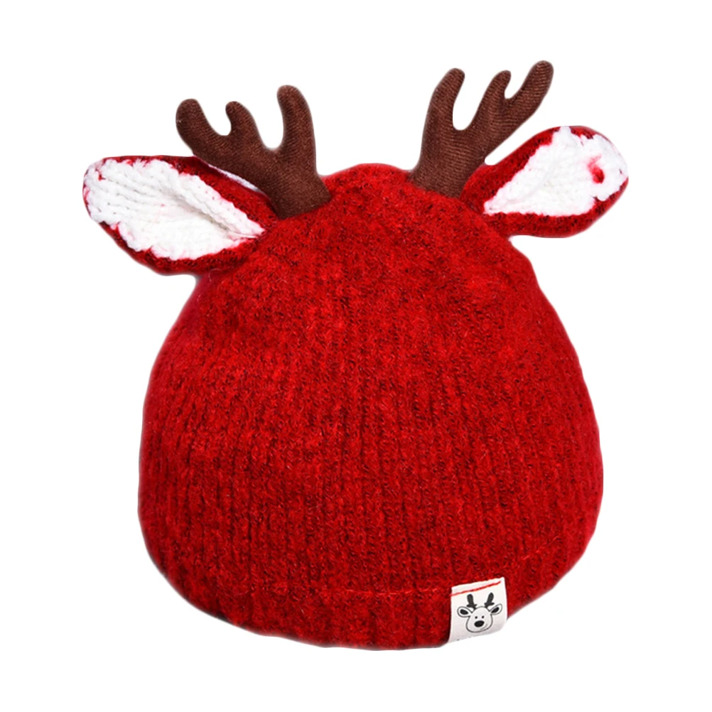 

Baby Bonnet Woolen Hat Thicken Antlers Kids Winter Accessories Red Adorable Child