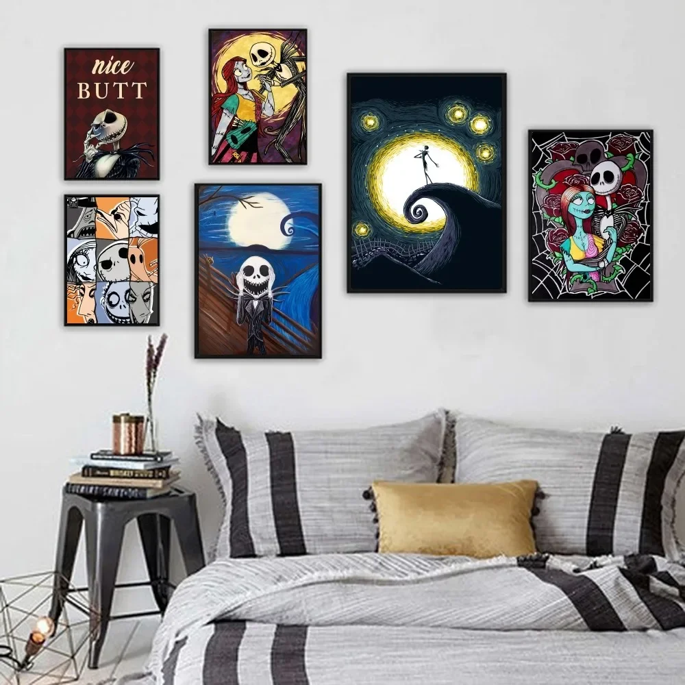 Nightmare Before Christmas Jack And Sally Poster 1PC Cartoon Pop Poster Paper Waterproof HD Sticker Bedroom Entrance Home Living