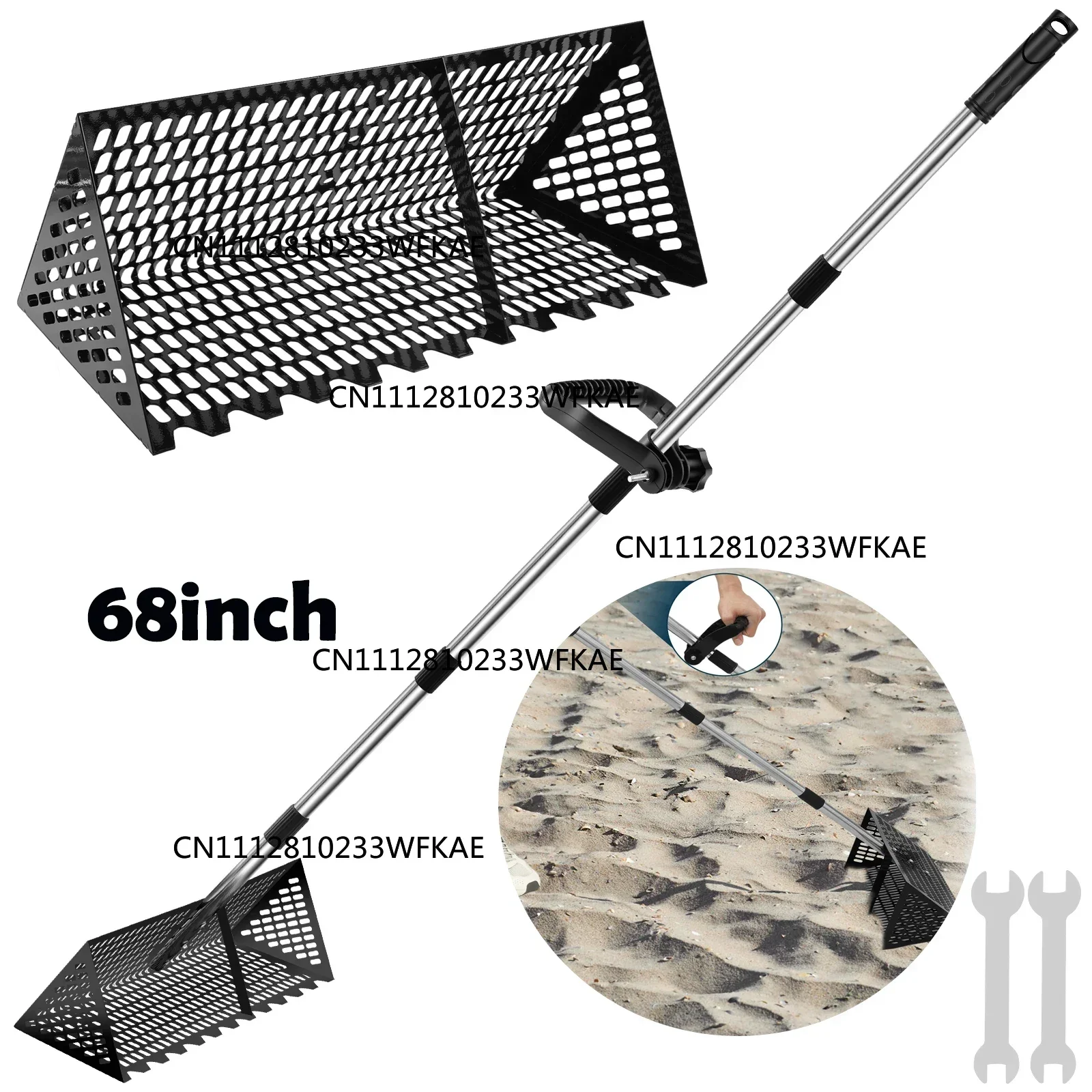 Sand Fleas Rake Stainless Steel Sand Sifter Detachable 52/68inch Long Handle Collapsible Shark Tooth Sifter for Beach Sand Crab