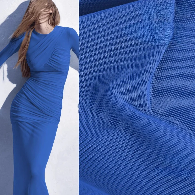 

Blue High Stretch Mesh Fabric Summer DIY Dresses Undershirts Lingerie Corset Evening Gowns Designer Sewing Craft Costume Fabric