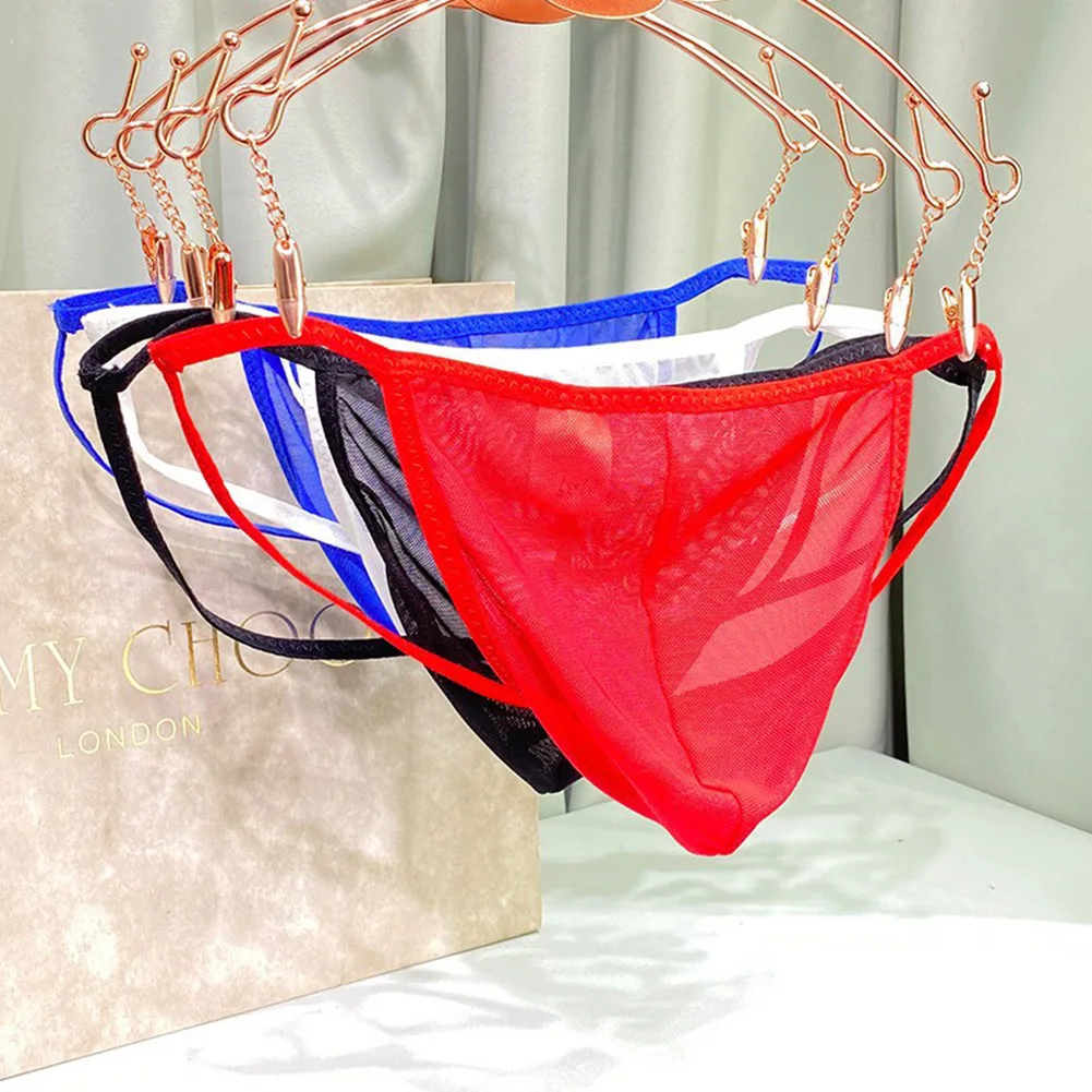 

Sexy Men's Thongs Transparent T-Back Elastic Trunks Low Waist Briefs Open Crotch G Strings Underwear Man Breathable Underpants