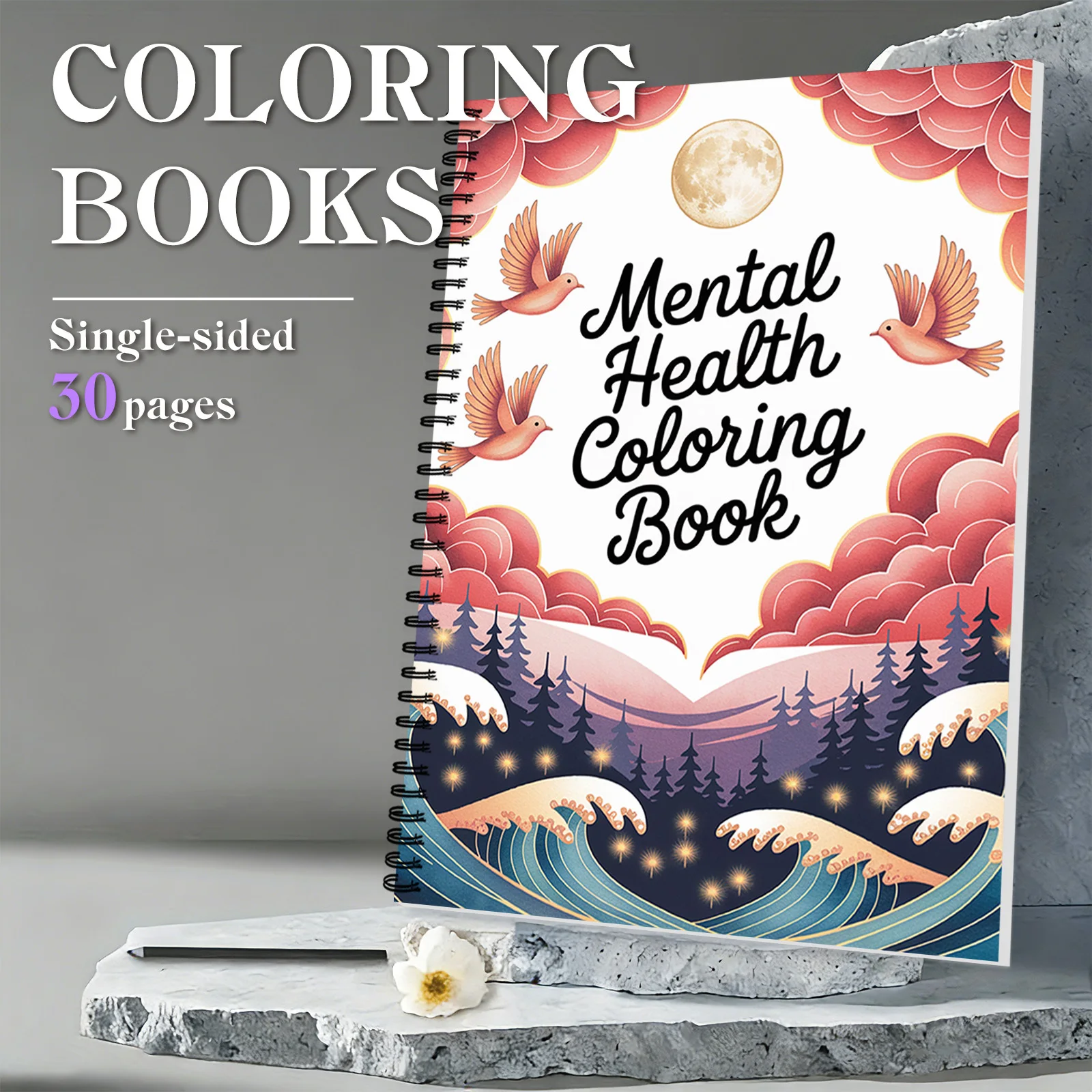 

1PC Mood Regulating Coloring Book, 30 Pages of Elegant Floral Designs, Inspirational Phrases, Relaxation Tool for Adults