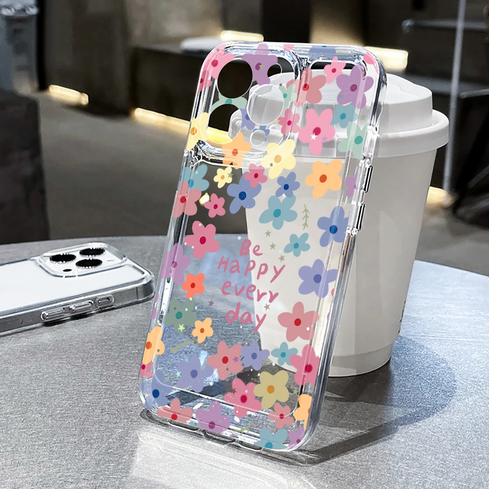 Clear Rainbow Floral Be Happy Every Day Phone Case For Samsung Galaxy S26 S25 S24 S23 S22 S21 Ultra S24 S23 FE Soft TPU Cover