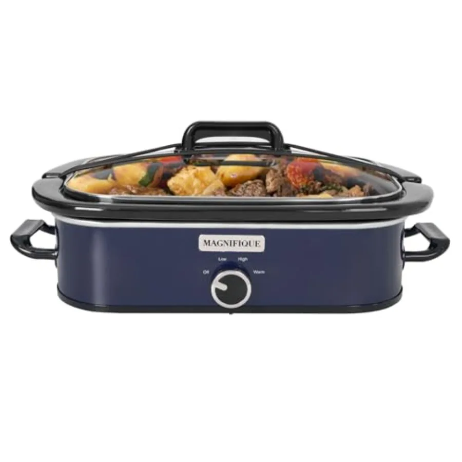 

4-Quart Slow Cooker with Manual Warm Setting - Blue Dishwasher Safe Crock for Family Dinners Compact Kitchen Appliance
