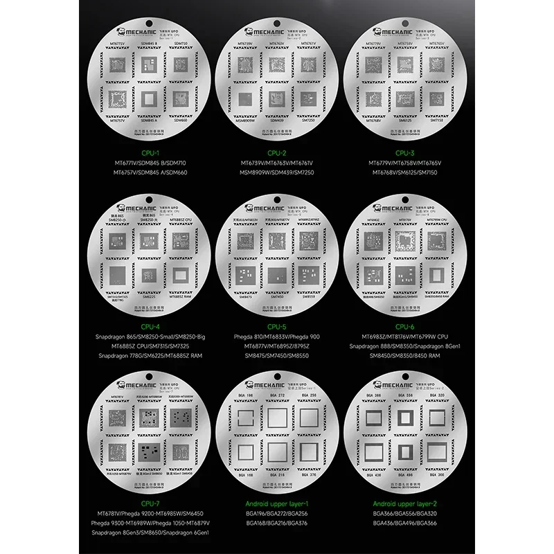 Imagem -02 - Mechanic-ufo Stencils Compostos Definidos para Cpu Qualcomm Mtk Reballing Stencil Chip Bga Square Hole Tin Planting Steel Mesh Pcs