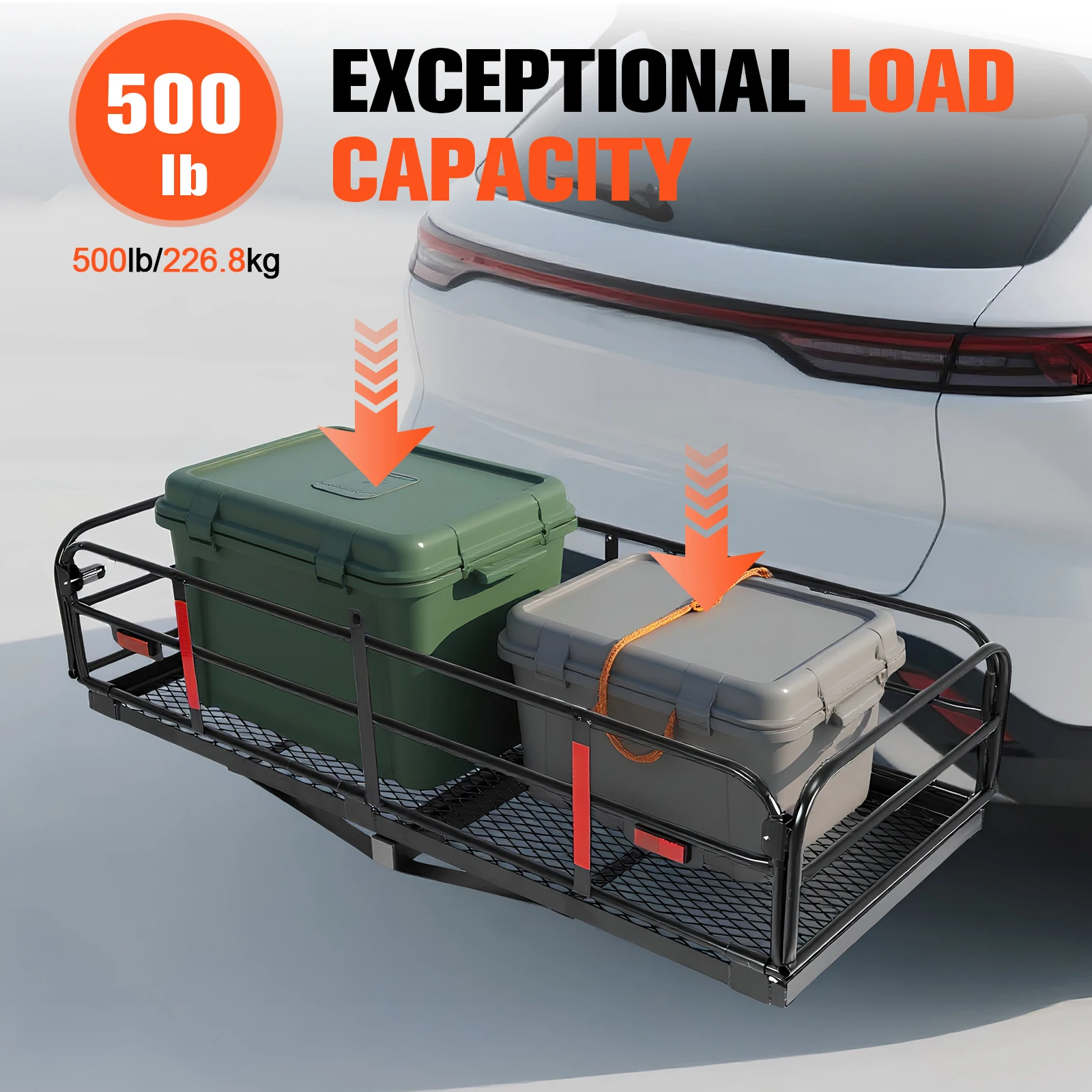 

Folding Luggage Rack 500 LBS Capacity Fits 2inch Receiver 60x24x14in with Hitch Stabilizer for SUV Pickup Truck Trailer