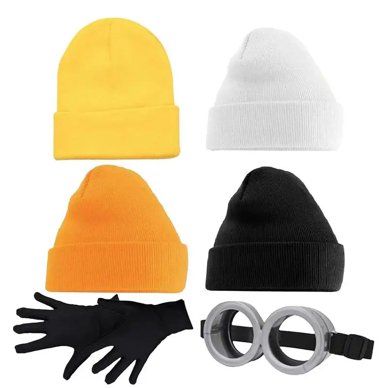 Festa de halloween minions trajes pequeno homem amarelo cosplay filme dos desenhos animados engraçado vestir-se ladrão mágico pai óculos chapéus de malha