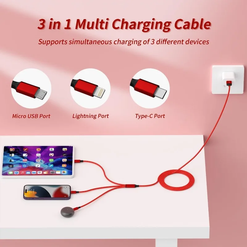 3 w 1 czerwone szybkie ładowanie kabla USB typu C Usb Micro dla Iphone Samsung Huawei Xiaomi z wieloma portami Usb