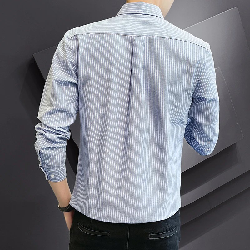 Oxford Textile Shirt Men\'s Long Sleeve Cotton Korean Version Slim Embroidered Shirt Youth Explosion Business Casual Dropship