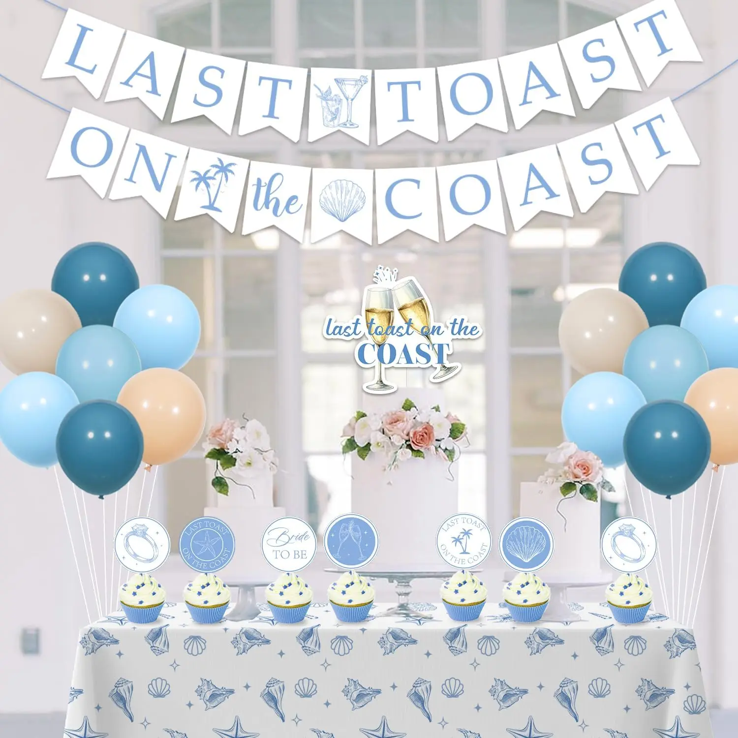 FUNMEMOIR Last Toast on The Coast Bachelorette Party Decorations Coastal Banner Balloons Cupcake Beach Bridal Shower Supplies