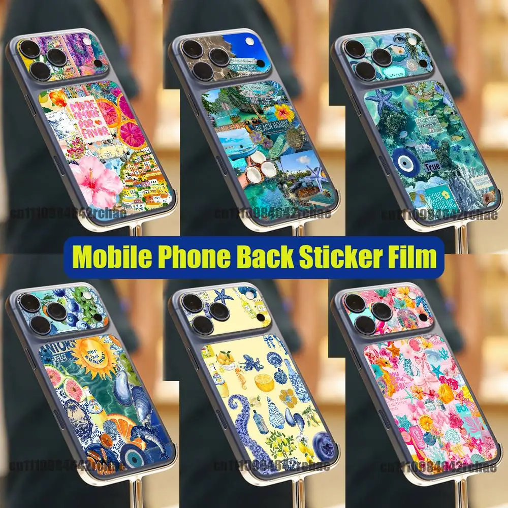 

For Ocean Wine Glass Lemon Summer Beach iPhone 17 Pro Max Phone Back Sticker Film Decal Skin Wrap DIY Custom Stickers Full Cover
