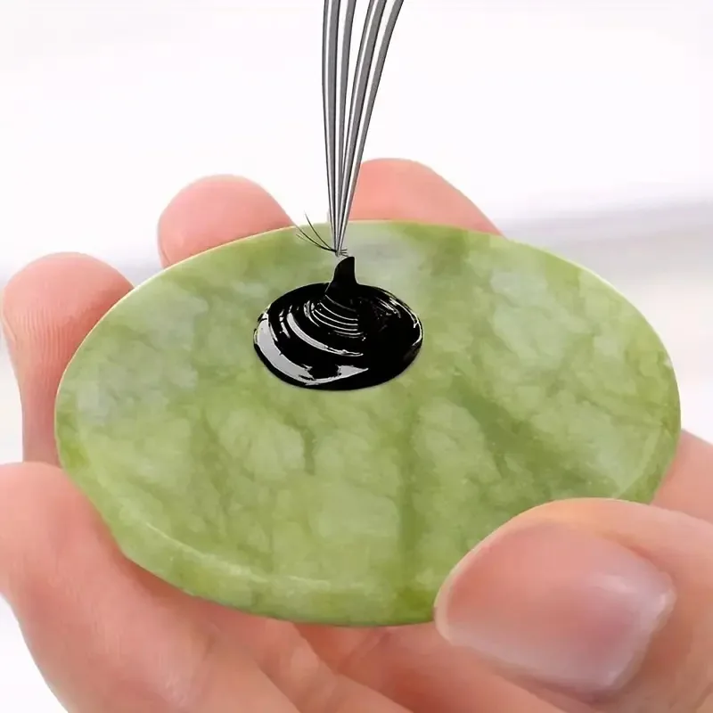 Round Jade Stone Eye Lash Extension Tools Glue Holder Green Jade Stone For Lash Glue Pallet Pad Stand Tool