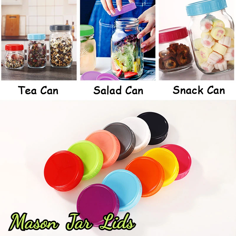 Mason Jar Lids,Compatible with Ball,Kerr&Other Brands,Vibrant Colored Plastic Caps for Canning&Storage Jars,Airtight&Spill-Proof