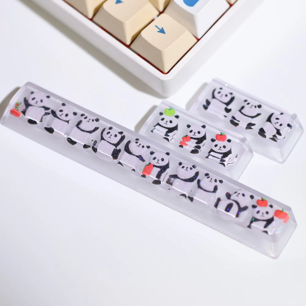 Randomly Cute Panda Resin Keycaps For Cherry MX Cross Switch Mechanical Keyboard Handmade 6.25X Spacebar Enter Backlit Caps