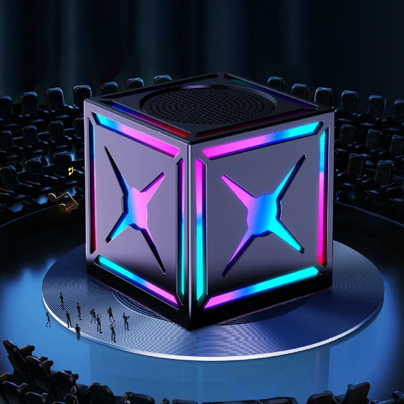 Mini alto-falante externo sem fio com luz colorida rgb woofer estéreo portátil subwoofer atmosfera bt caixa de som preto