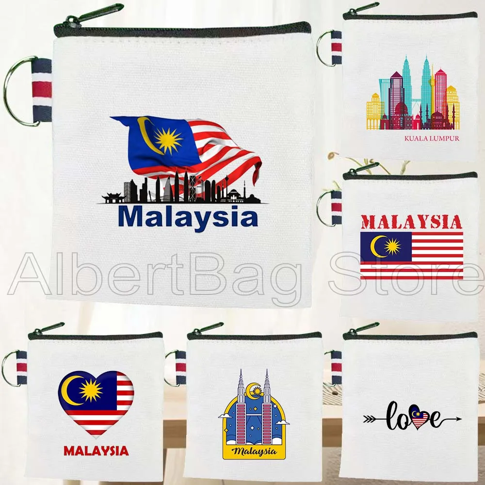 

Cute Kuala Lumpur Malaysia Country Flag Map Malaysian Gifts Canvas Coin Purse Bag Small Square Key Storage Card Bag Wallet Pouch