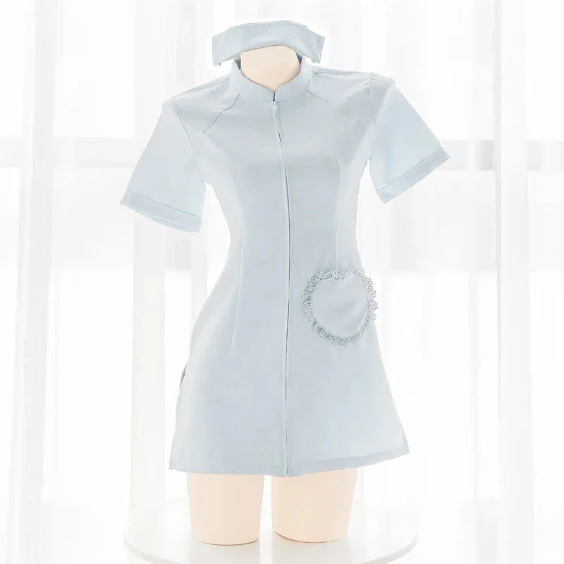 Juego de rol lindo vestido de enfermera Gilr con sombrero uniforme disfraz mujer camisón Sexy pijama traje Cosplay