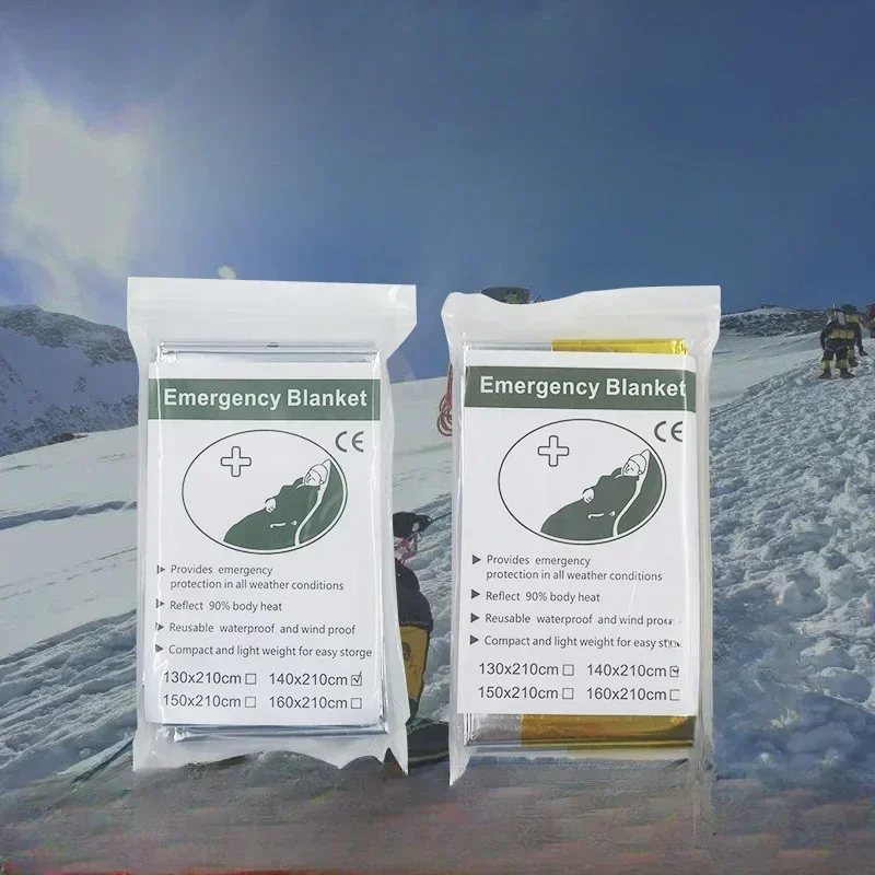 Kit Darurat Bertahan Hidup Luar Ruangan Pertolongan Pertama untuk Berkemah Mendaki, Selimut Termal Foil Tahan Air Tahan Angin, Penyelamatan Militer Panas