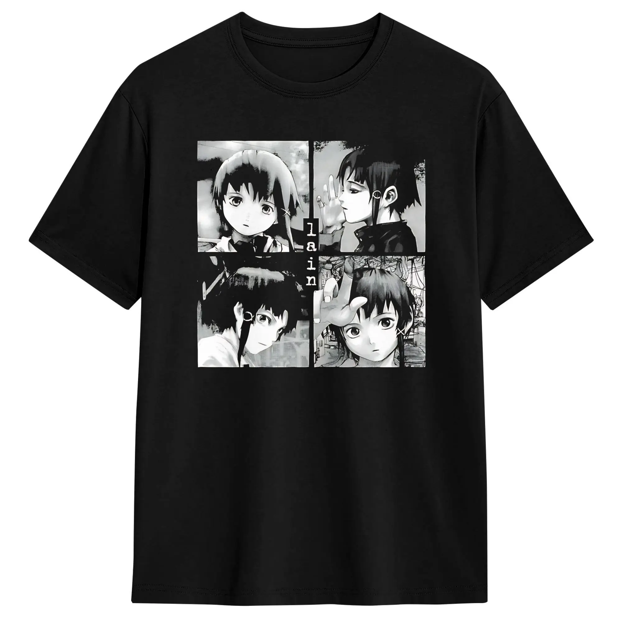 Men Serial Experiments Lain T-Shirts  100 Cotton Tops Summer Street Style Short-Sleeve T Shirt Crewneck Hip Hop Print Tee Shirt