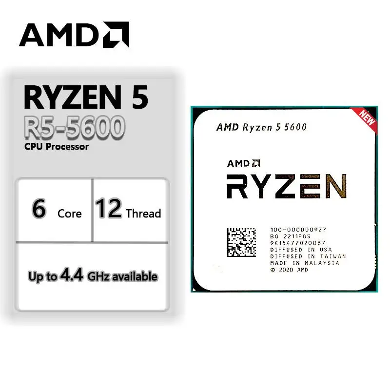 New! AMD Ryzen 5 5600 R5 5600 3.5 GHz 6-Core 12-Thread CPU 7NM L3=32M 100-000000927 Socket AM4 New and without cooler